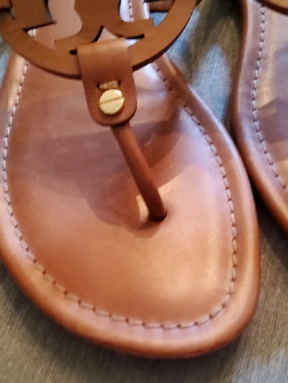 Tory Burch Brown Leather Logo Thong Sandals